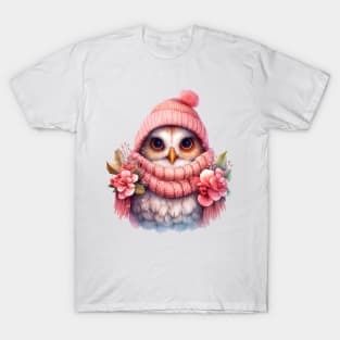 Pink Floral Christmas Owl T-Shirt